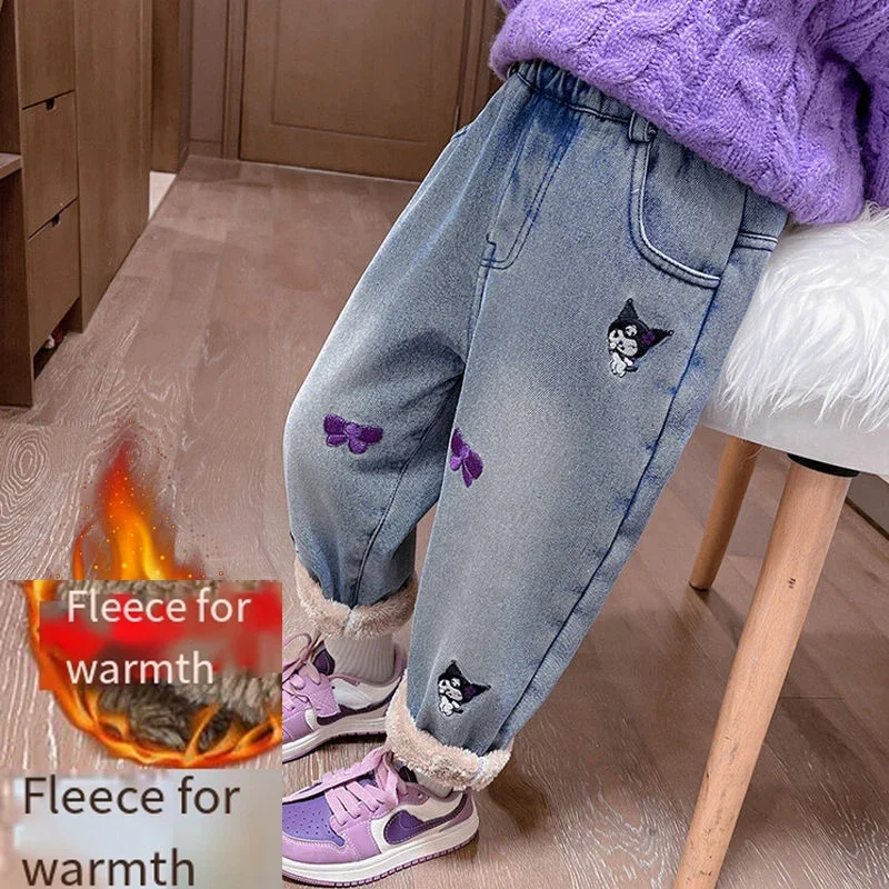 فتاة الجينز رشاقته Kuromi الطفل سراويل قطنية الشتاء أنيمي الشكل Kawaii الكرتون ملابس الشتاء الجديدة رشاقته السراويل