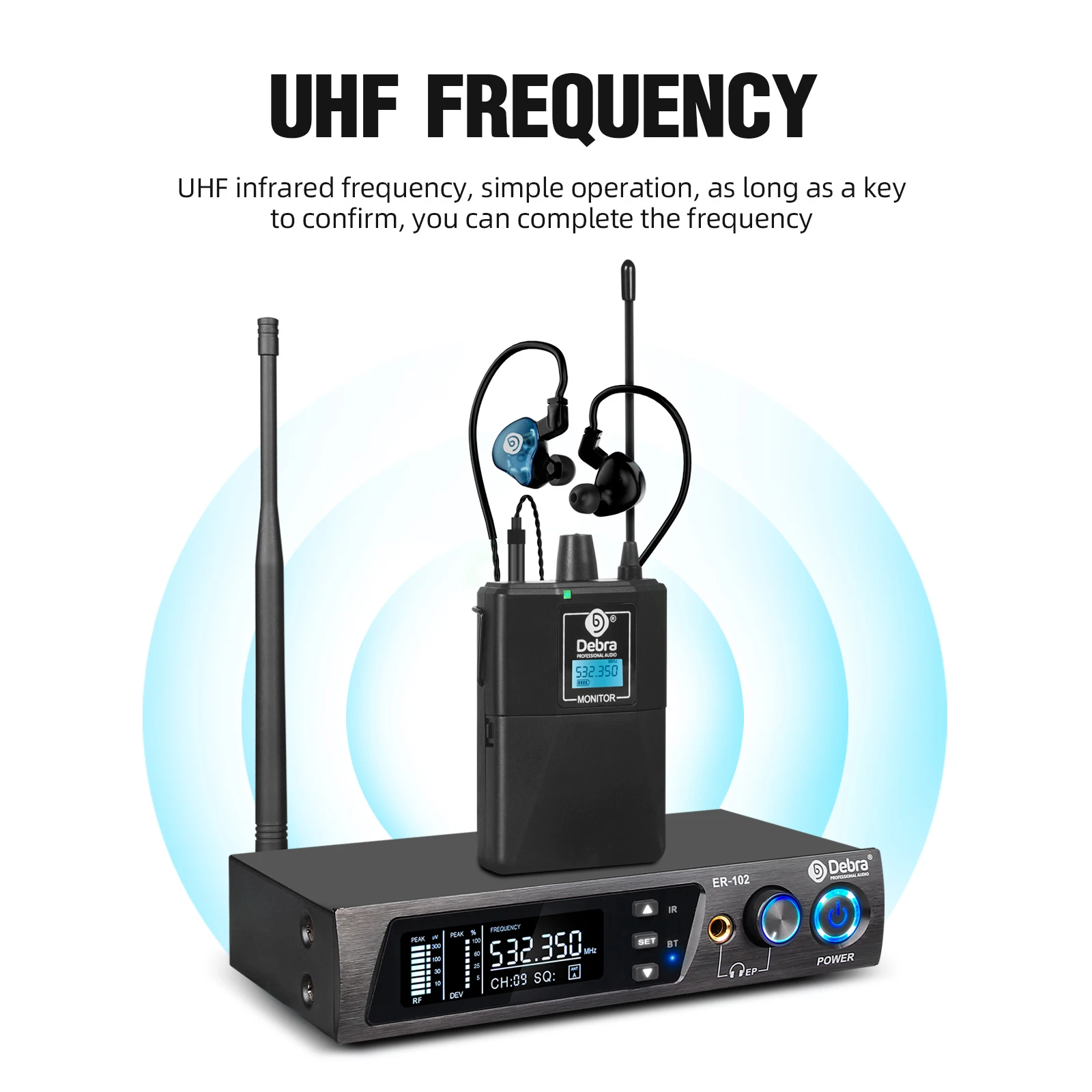 Debra ER-102 UHF IEM In Ear Stage Monitor Professional Wireless System With Multiple Transmitter For Small Stage Performances