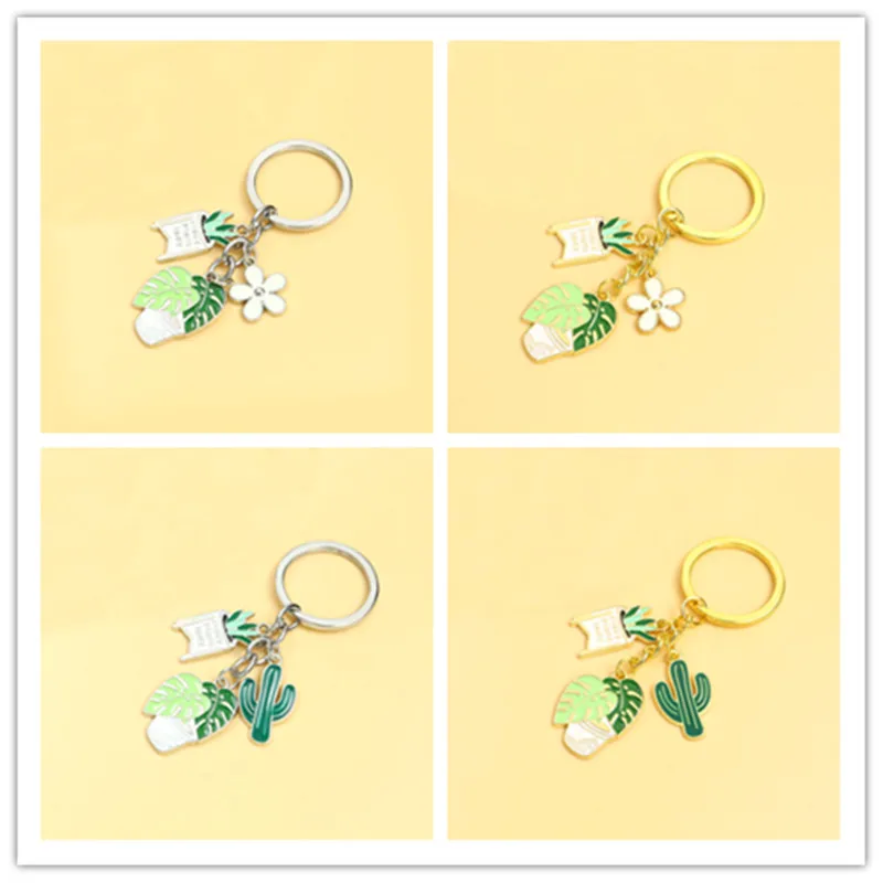 

Cute Green Plant Potted Enamel Keychain Cactus Flower Pendants Keyrings For Women Men Car Key Handbag Accessories Souvenirs Gift