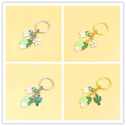 Cute Green Plant Potted Enamel Keychain Cactus Flower Pendants Keyrings For Women Men Car Key Handbag Accessories Souvenirs Gift