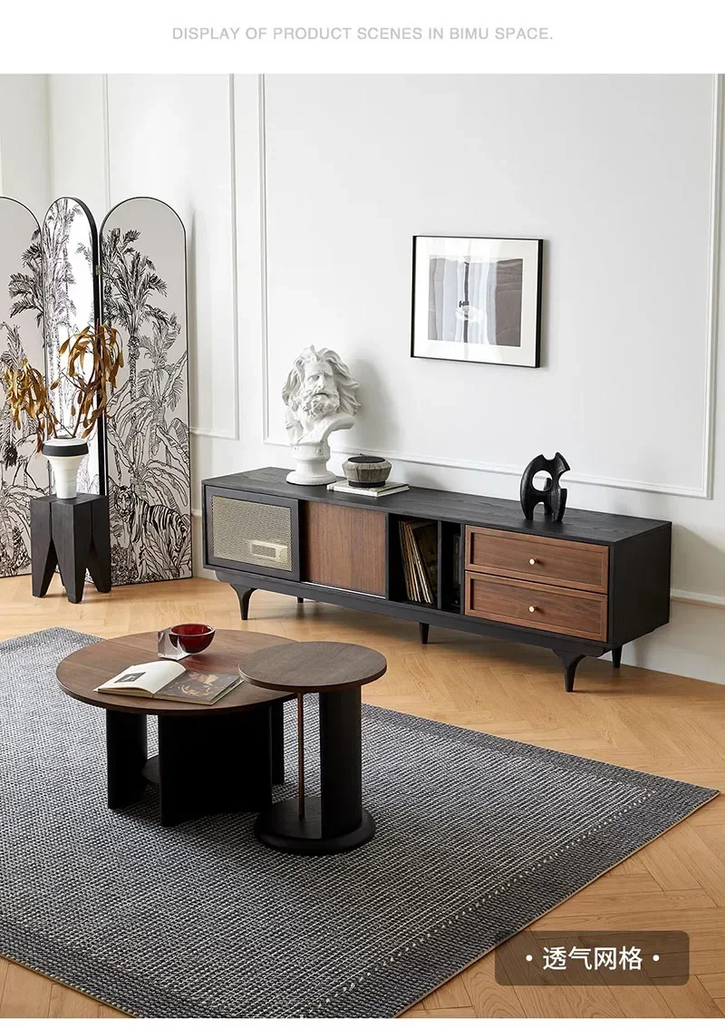 N الشمال منتصف الطراز القديم خزانة تلفزيون من الخشب الصلب بسيطة الحديثة مصمم شقة صغيرة غرفة المعيشة فيلم وخزانة التلفزيون #4