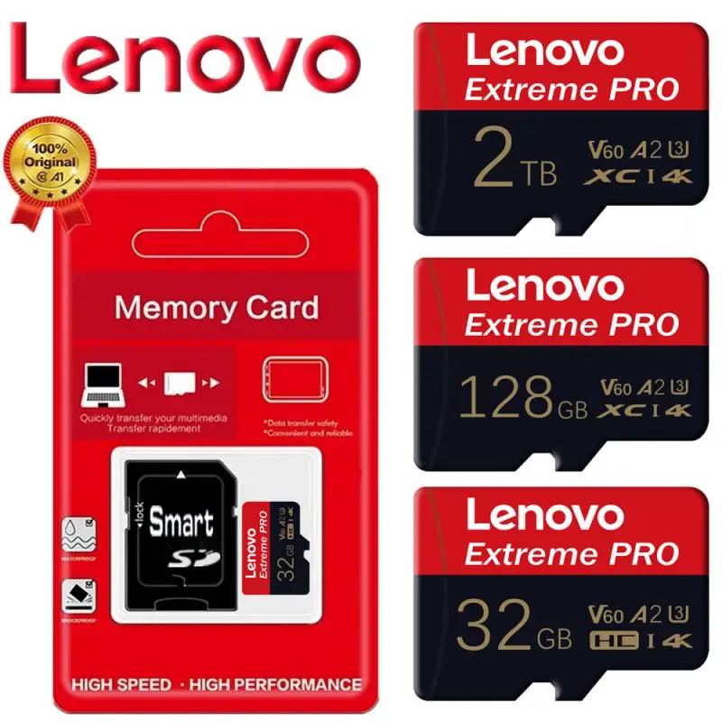 Lenovo-Cartão de Memória de Alta Velocidade, Cartão Micro TF, Mini Cartões SD, UHS-1 TF Flash Card, Nintendo Switch, 2TB, 1TB, 128GB, 256GB