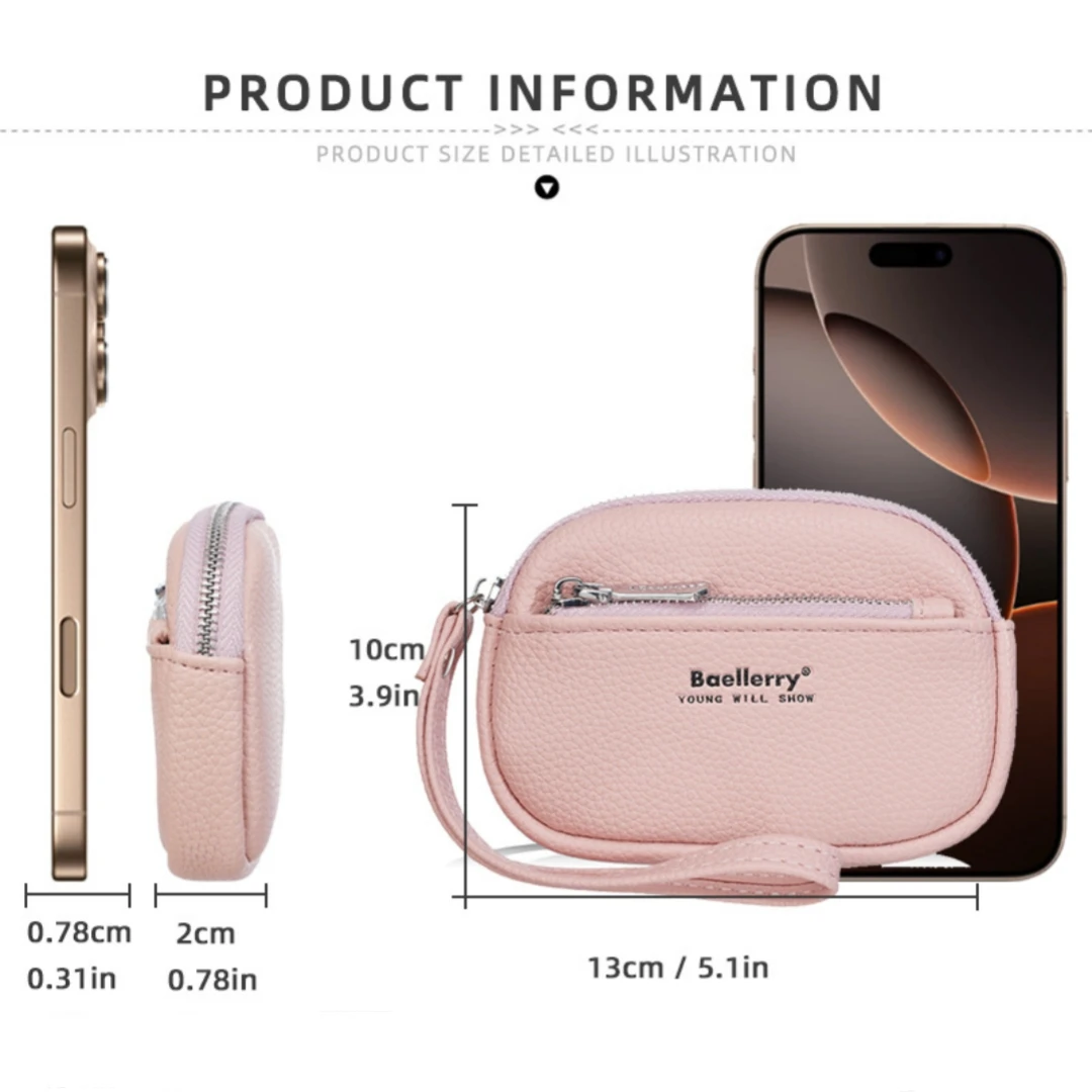 

Soft PU Leather Coin Purse Minimalist Double Zipper Wallet Pebble Texture Mini Wristlet Bag Women Daily Card Holder Pouch