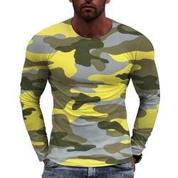 New Tide New Camo Pattern European Size long Sleeved T-shirt For Men's Casual Autumn Trend Top Round Neck Tee