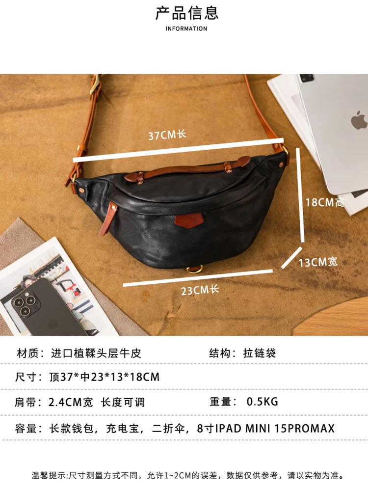 PNDME designers handmade genuine leather men's black chest bag outdoor daily party luxury cow leather sports crossbody bag
