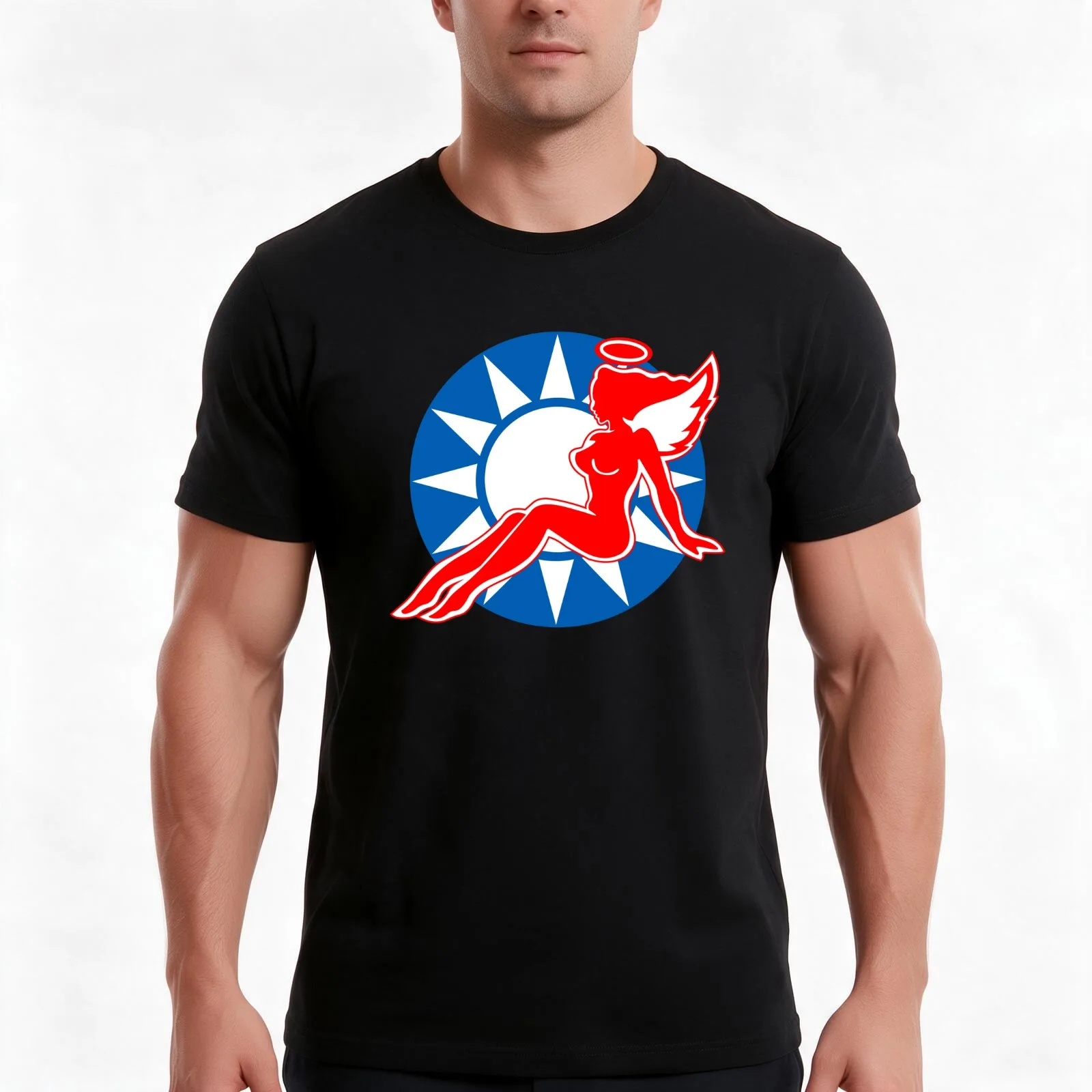 AVG - Flying Tigers - Red Angel RCAF roundel patch - Clean Style T-Shirt, Summer Casual Cotton Tee, Oversized Streetwear Tops