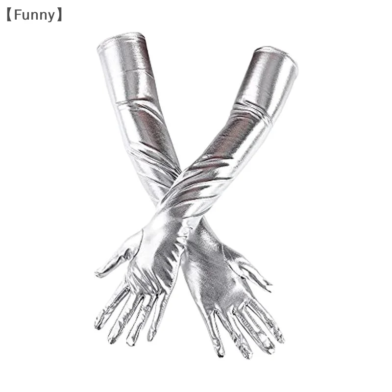 [مضحك] طويل براءات الاختراع والجلود تأثيري القوطية نمط ملهى ليلي أداء قفازات هالوين زي اكسسوارات قفازات ضيقة مثير