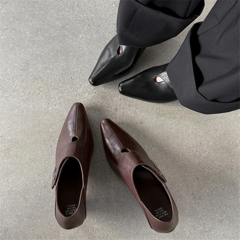 New Spring Autumn Genuine Leather Women Shoes Fashion Square Toe Loafers Shoes for Women Mid Heels Women Pumps Ladies Shoes