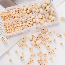 372pcs/Lots 4-12mm Round Ball Wooden Beads Spacer Loose Beads for Handmade DIY Necklace Bracelet Earring Jewelry Making Kits