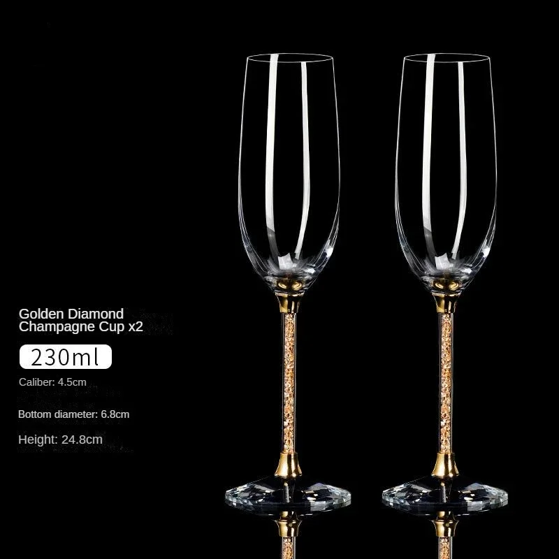 European Diamond Crystal Champagne Cup Set High Beauty Handmade High Foot Cup Bubble Mug Household Wine Set Couple Pair Cups