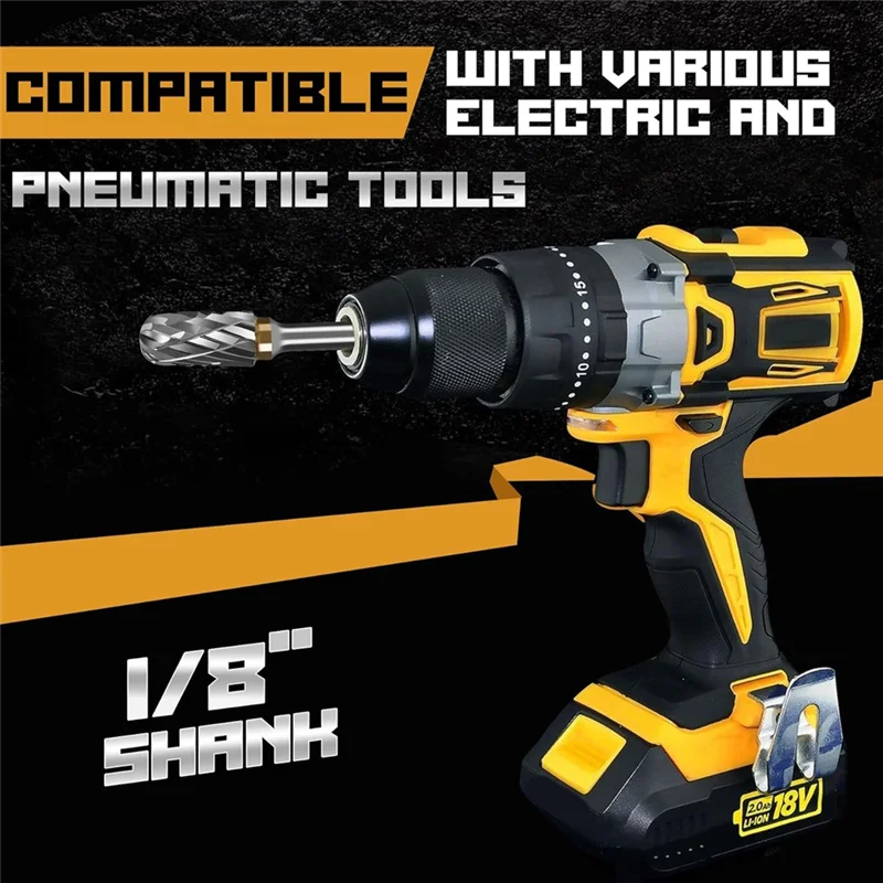 RALCA-20Pcs 1/8 Polegada conjunto de rebarbas de carboneto de haste compatível com dremelbits ferramenta para pedra escultura em madeira corte gravura polimento