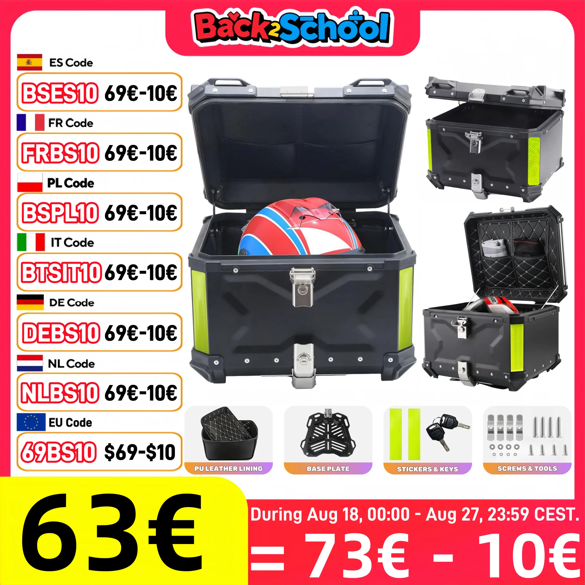 45L/55L/65L Moto di Alluminio Top Box Valigia Posteriore Tronco Del Motociclo Scatola di Coda Scatola Casco Impermeabile Cassetta degli attrezzi A Sgancio Rapido