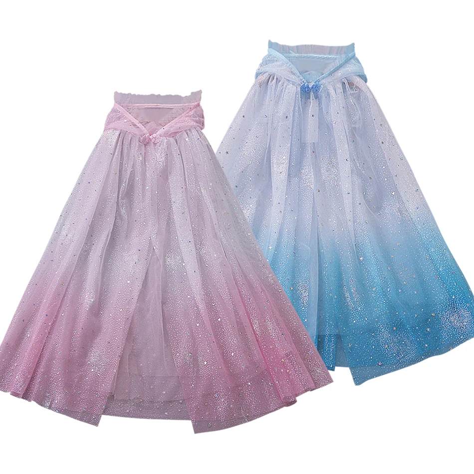 Kids Snow Gradient Style Hooded Cloaks Child Star Print Shawl Clothes Baby Girl Halloween Princess Elsa Cloak Costume For Girls