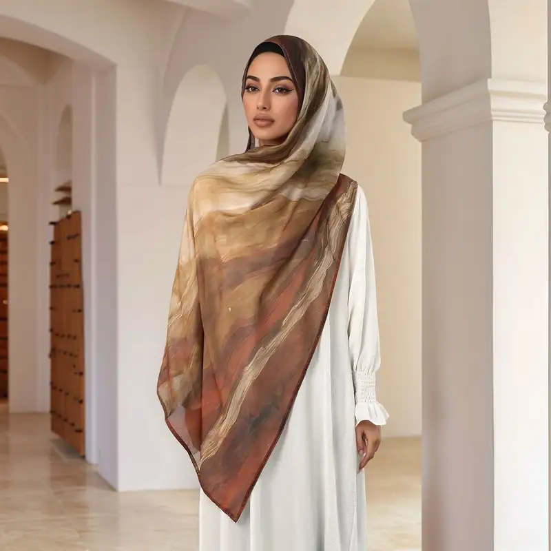Women's Printed Modal Rayon Hijab Scarf Muslim Watercolor Hijabs Digital Printing Shawls Islam Turban Ramadan Headscarf Scarves - Image 8