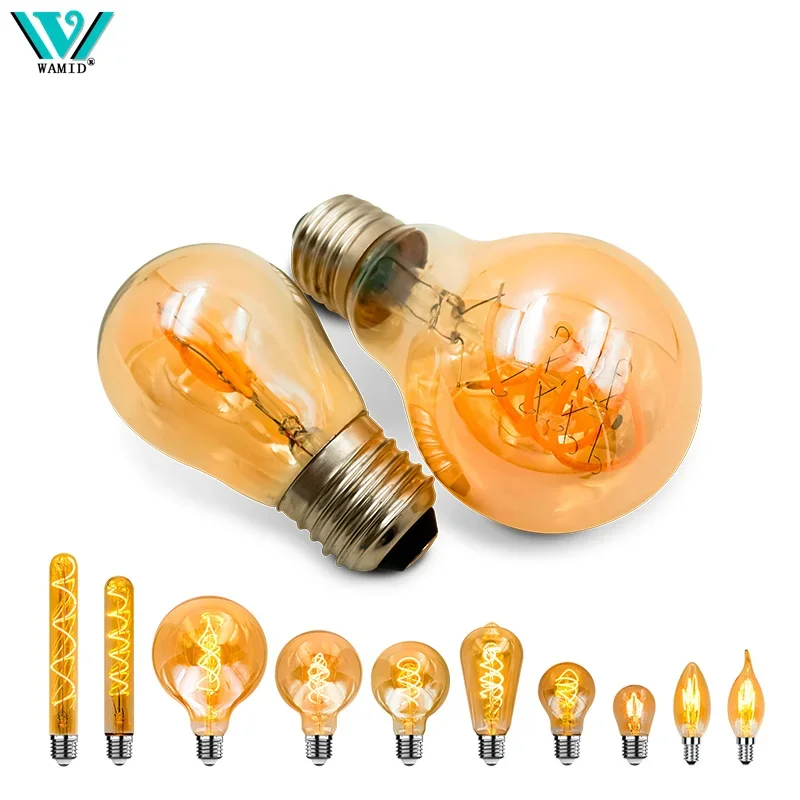 Retro LED Edison Bulb E27 E14 4W AC220V Glass Light Bulb C35 G45 T45 A60 ST64 T225 G80 G95 G125 Spiral Led Filament Vintage Lamp