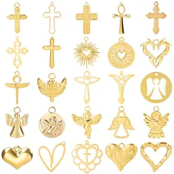 DIY Gold Color Wings Angel Charms For Jewelry Making Supplies Anke Cross Love Heart Pendants Breloques Pour Fabrication Bijoux