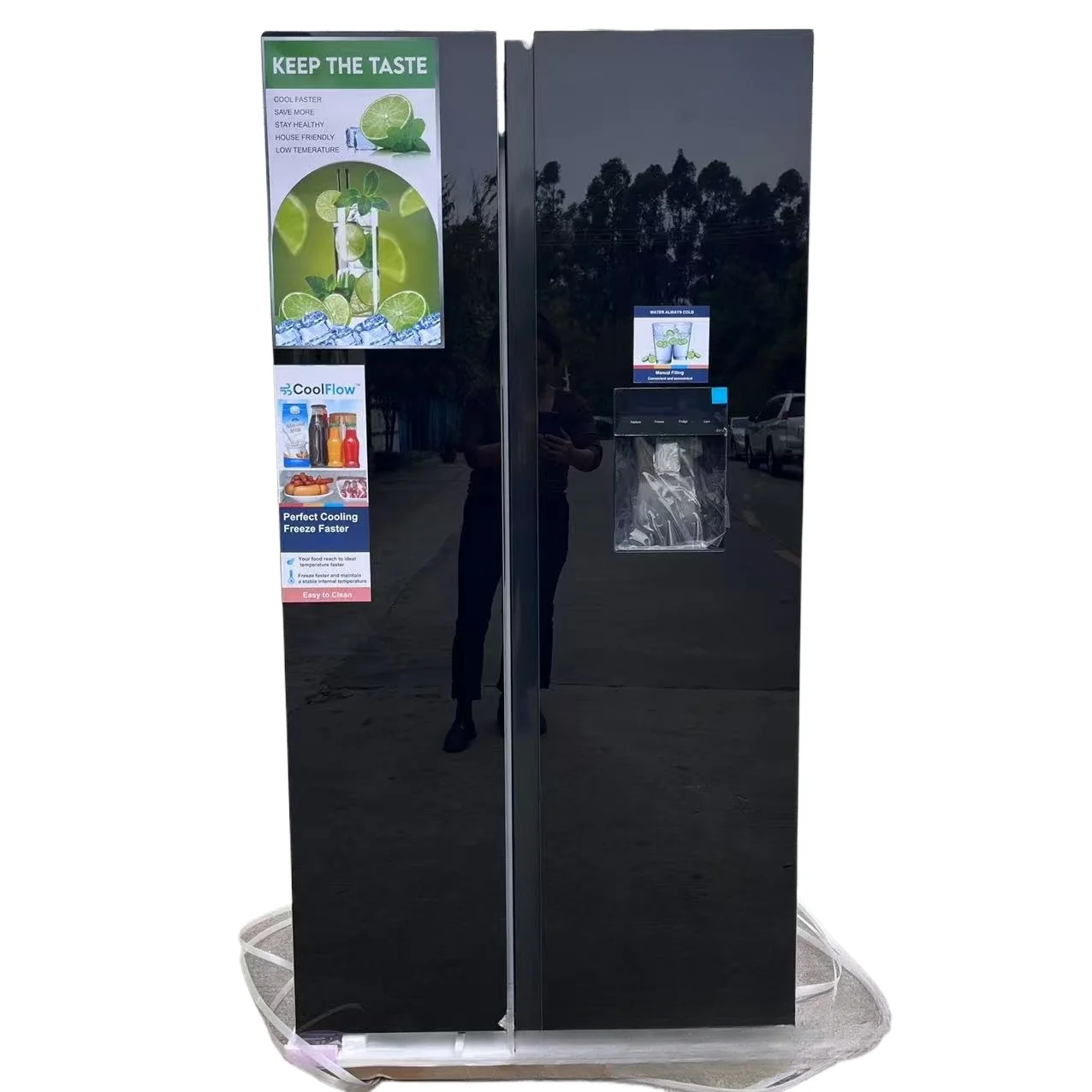 

Double open, opposite door, refrigerator glass, panel frequency conversion, air cooling and frost