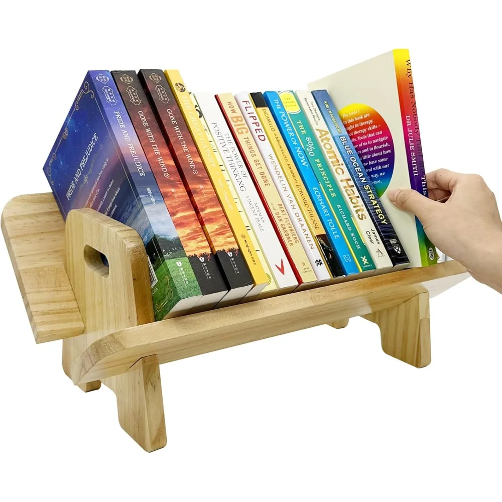 

Couch-Style Desktop Bookshelf Organizer - Natural Wood Desk Top Bookshelf for Books, CDs, Magazines, Space-Saving for Home Offic