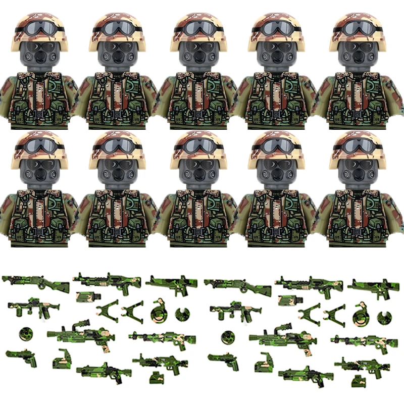 Military Building Blocks Solider Figures Gifts Toys Weapons Guns Adults Children Gifts German Ukraine USA Full-Body Printing