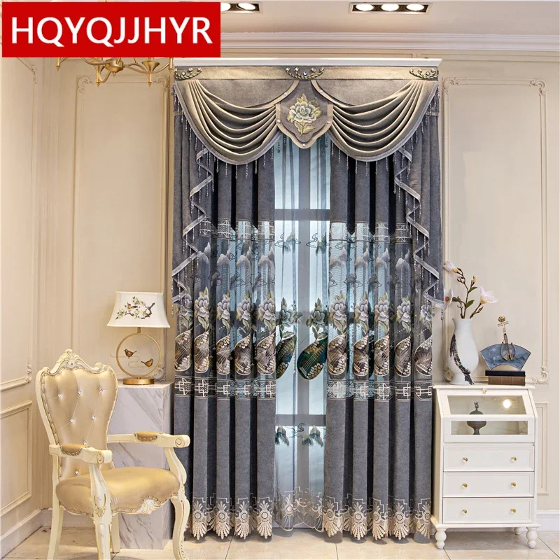 

Modern Exquisite Grey Pipa Embroidered Living Room Valance Curtains High Quality Custom Bedroom Kitchen Curtains