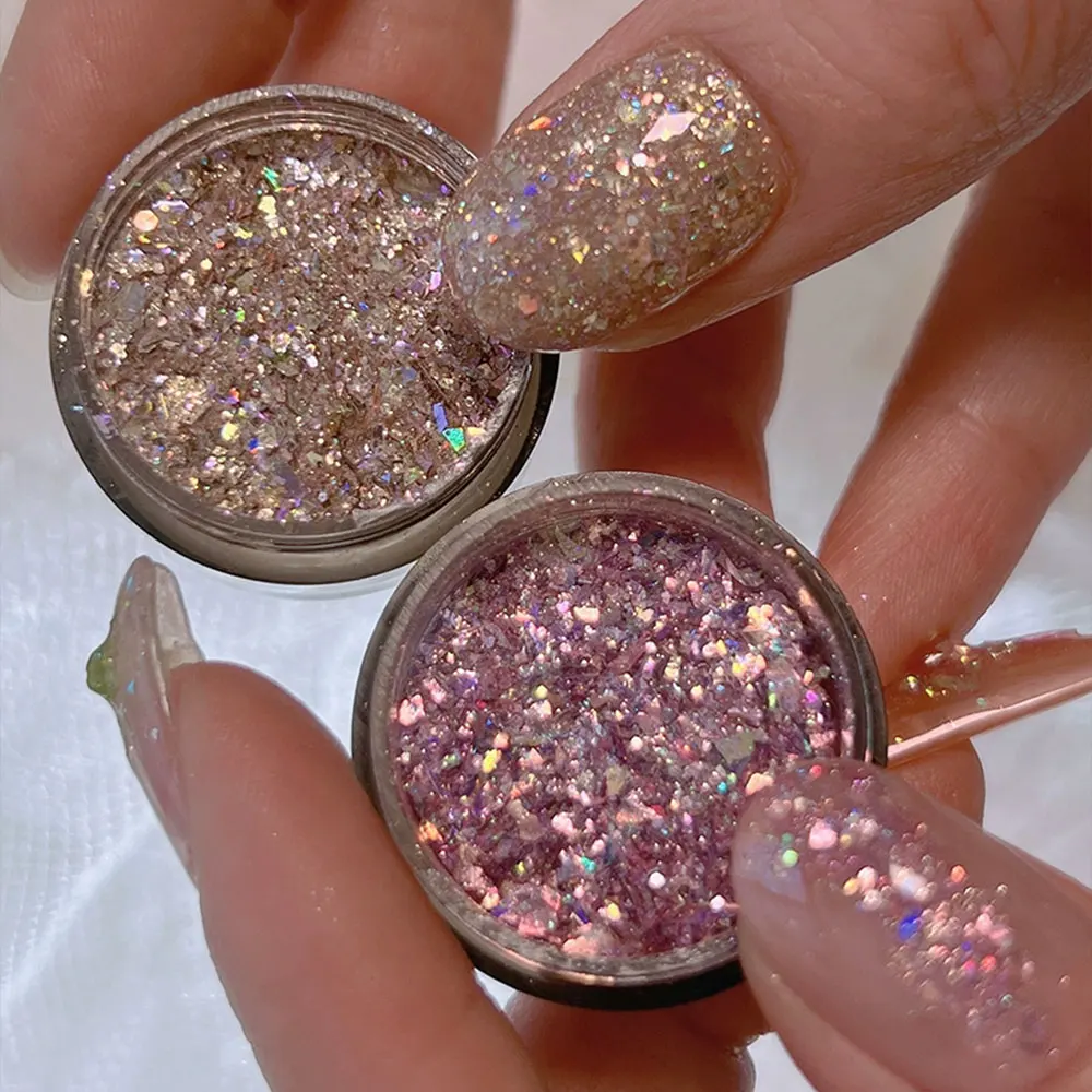 1pc Reflective Crushed Diamond Nail Powder Super Sparkly Star Drill Chrome Pigment Holographic Micro Glass Manicure Decorations*