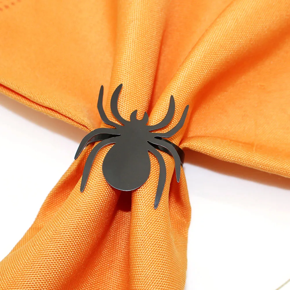 6Pcs Halloween Napkin Rings Black Spider Napkin Holder for Halloween Holiday Party Dinner Wedding Banquet Dinning Table Decor