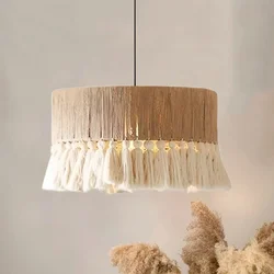 Wabi Sabi Hemp Rope E27 Led Pendant Lights Nordic Minimalism Chandelier Lighting Retro Lustre Suspend Light Luminarias Fixtures