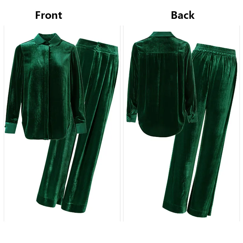 Silk Velvet Spring Autumn Ladies Set Long Sleeves and Trousers Two Pieces Elegant Temperament Light Luxury Outdoor Women\'s Wear