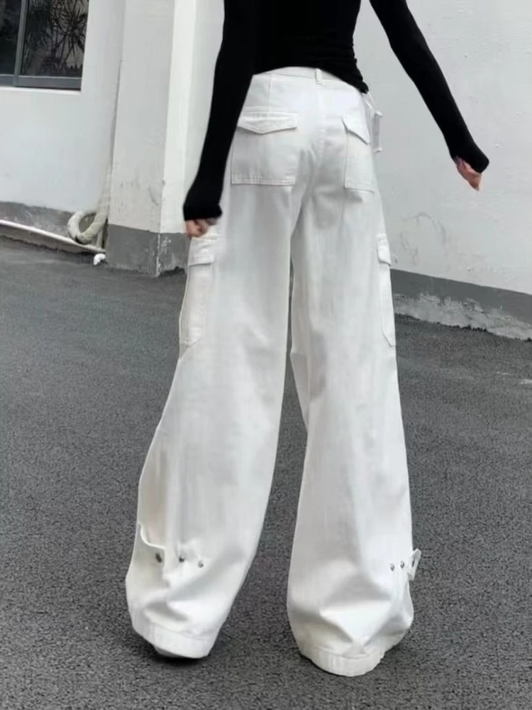 American style fashion curved knife wide leg jeans women's spring new design sense single breasted high waist wide leg pants