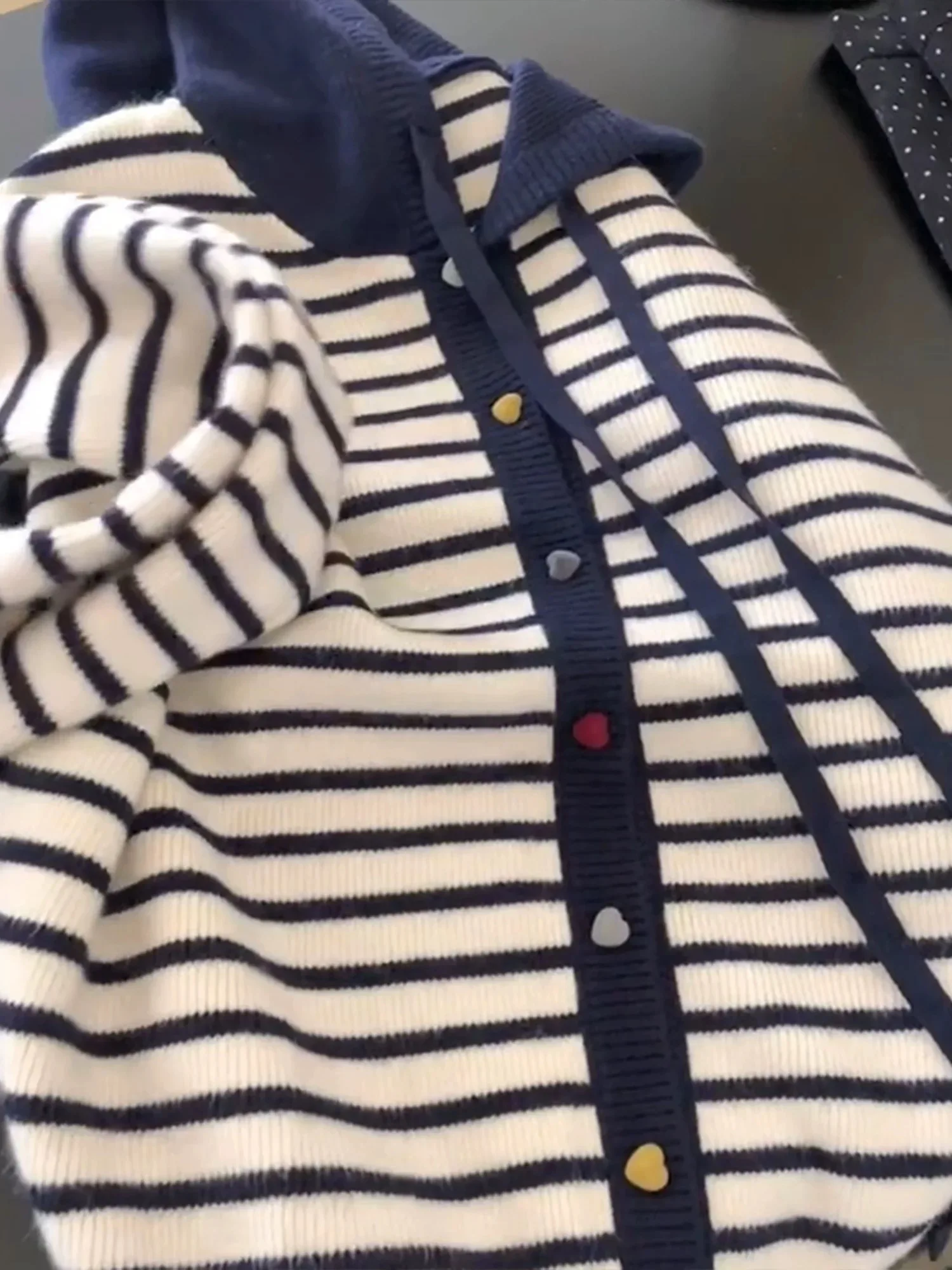 Koreanischer Schlanker Blauer Kapuzen-Cardigan mit Streifenmuster für Damen, Herbst-Layering, Hohe Taille, Vintage-Stil, Langer Ärmel