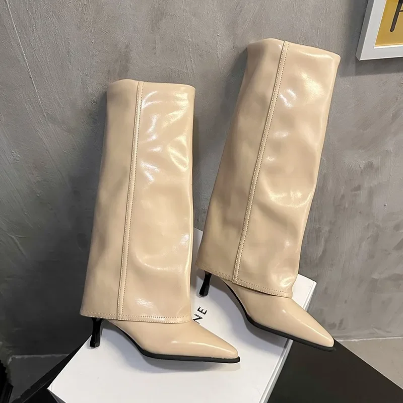 New high-heeled women's shoes fall women's knee-high boots modern knight pointed shallow mouth high boots