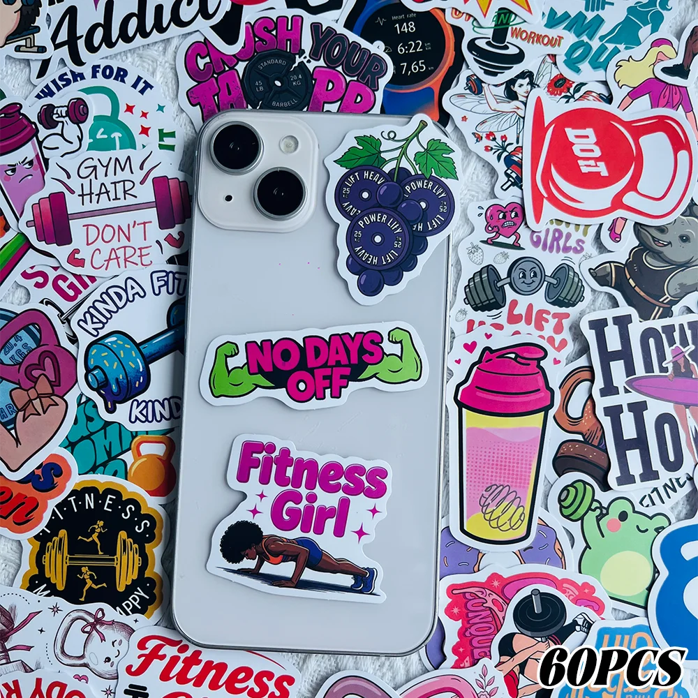 60/120pcs Set of Women's Fitness Stickers for Suitcases, Laptops, Scrapbooks, Water Bottles, and Phone Cases—DIY Decals