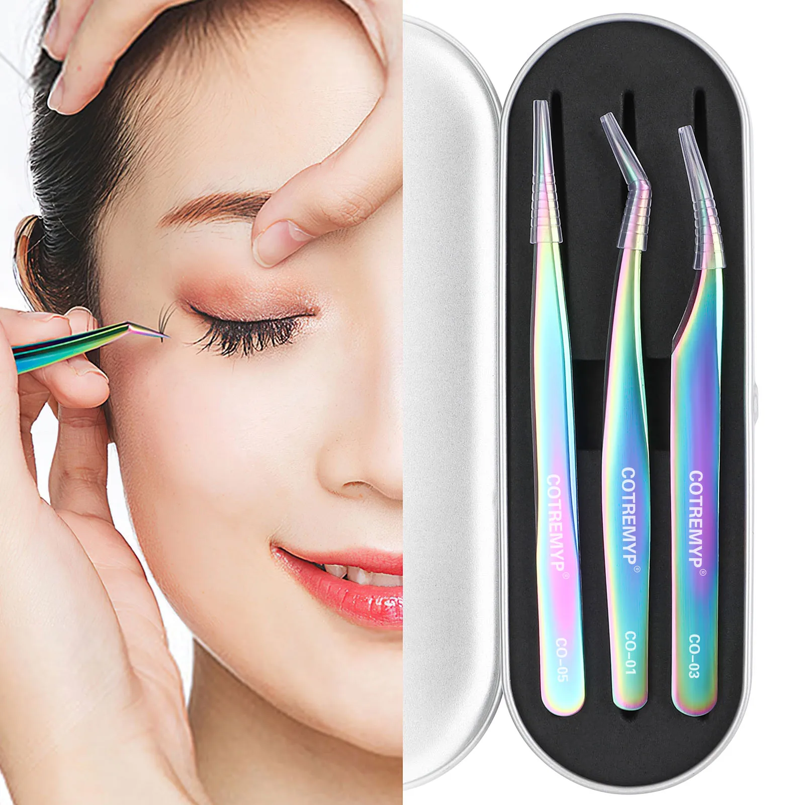 Professional lash tweezers fiber tip sets High Quality Colorful titanium False Eyelashes Extension Tweezer for Volume Fans Tools