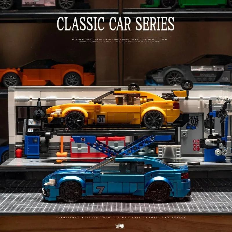 

DIY подъемный магазин для ремонта гаража, модель сцены, городской чемпион, гоночный двухцветный Су-7, суперкар, строительные блоки и подарки для взрослых