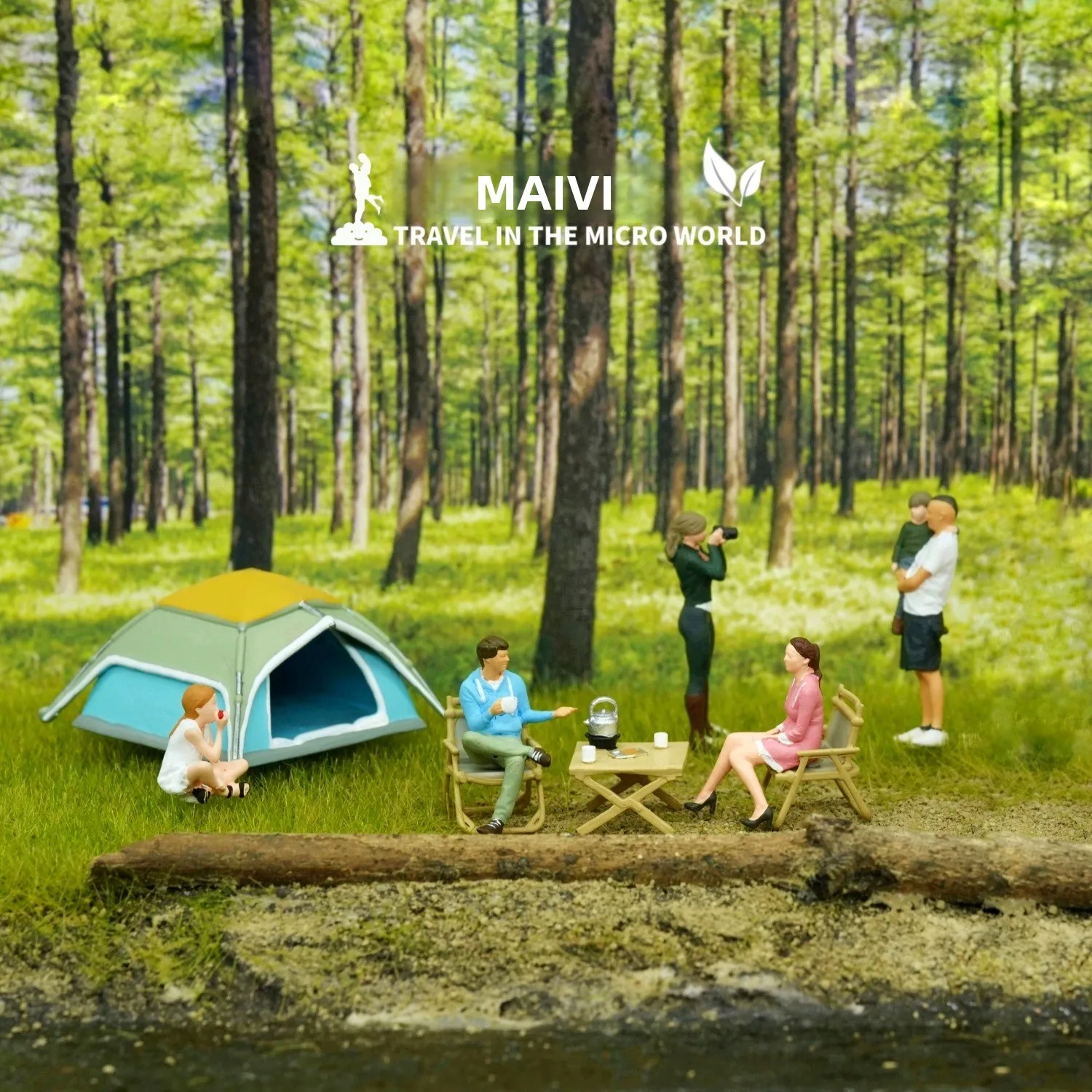 نماذج مصغرة للمناظر الطبيعية بمقياس :87، مشهد نزهة وشواء وتخييم على طاولة رملية مع تماثيل ذات تضاريس مغطاة بالطحالب #4