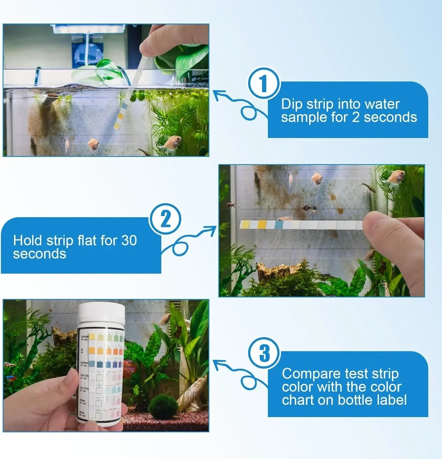 Bestseller Aquarium-Teststreifen PH-Teststreifen Wasserqualität Fischbecken-Teststreifen PH-Kit für Süßwasser Schwimmbad Aquariumwasser – Detail 3