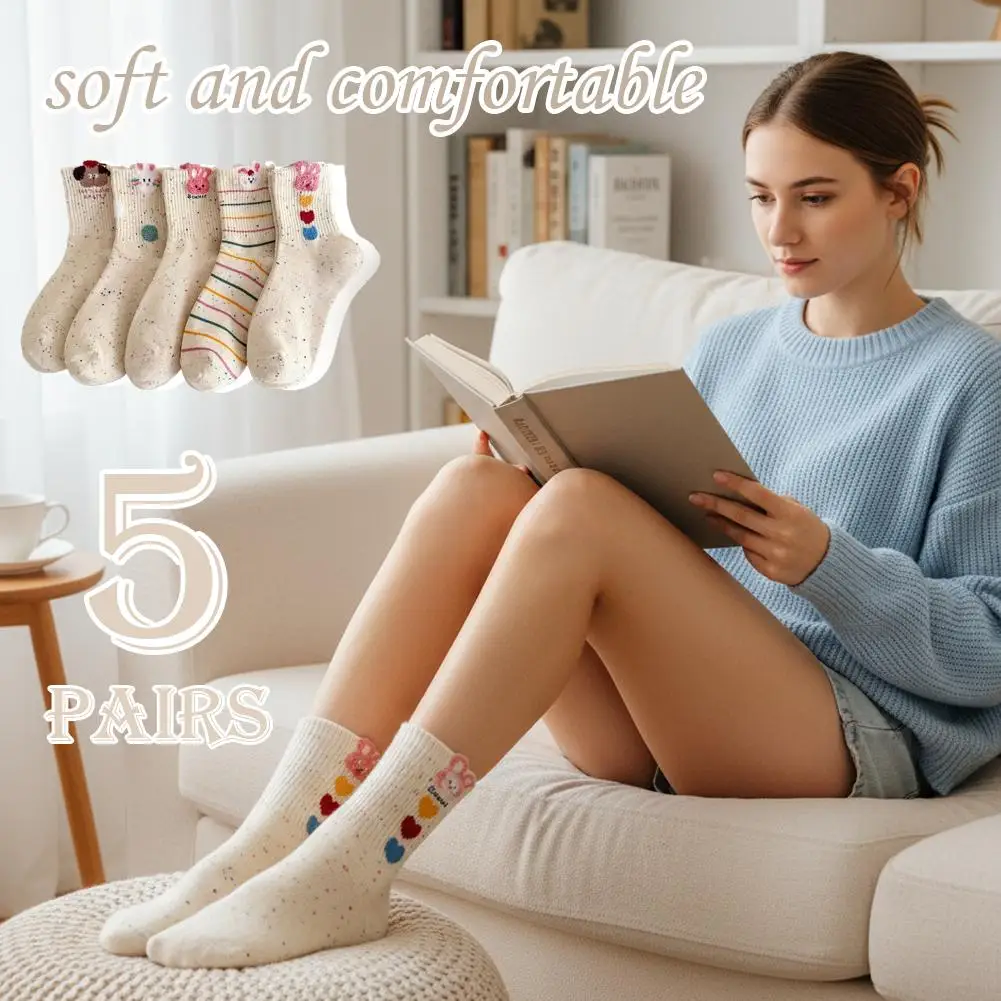 غزل أفخم ثلاثية الأبعاد أرنب صغير مطرز جوارب مطبوعة المرأة شريط لطيف الكرتون الأوسط جوارب أنبوبية مريحة ومتعددة الاستخدامات