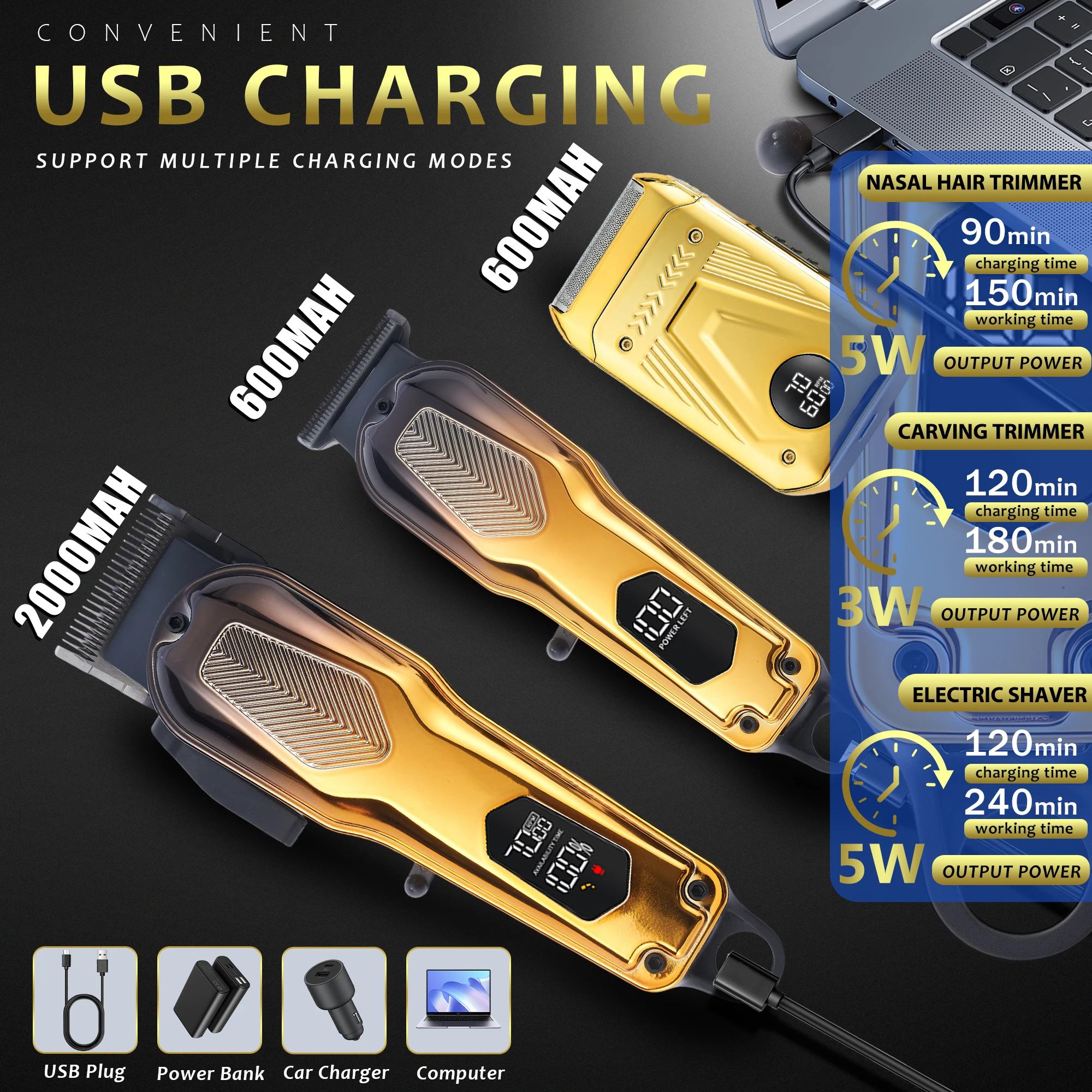 Electric Shaver Rotary - 3 In1 Hair Clipper Set High