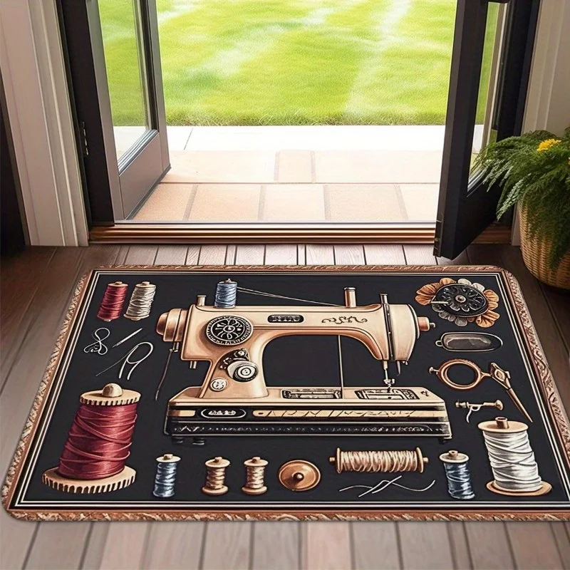 Vintage Sewing Machine Carpet Soft Thick Pile Non Slip Floor Mat for Kitchen Bedroom Living Room Office  Retro Rug