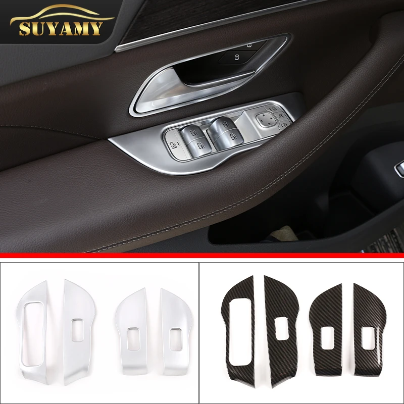 Chrome Car Window Glass Lift Switch Frame Decorative Decals For Mercedes-Benz GLE GLS W167 X167 2020-2022 Interior Accessories