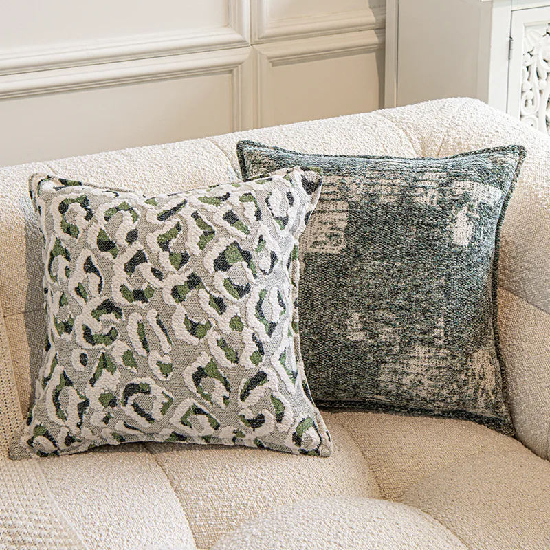 Luxurious retro green jacquard cushion cover Advanced texture yarn-dyed Throw Pillow Covers for Living Room Home