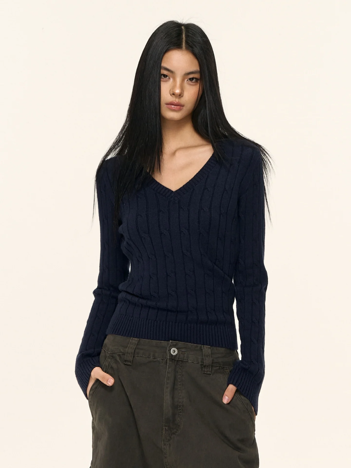 

American Sle Slim Fit V-Ne Knitwear Women's Innerwear Top Nova B 2025 Autumn New Arrival Long Sve Fiber Blend