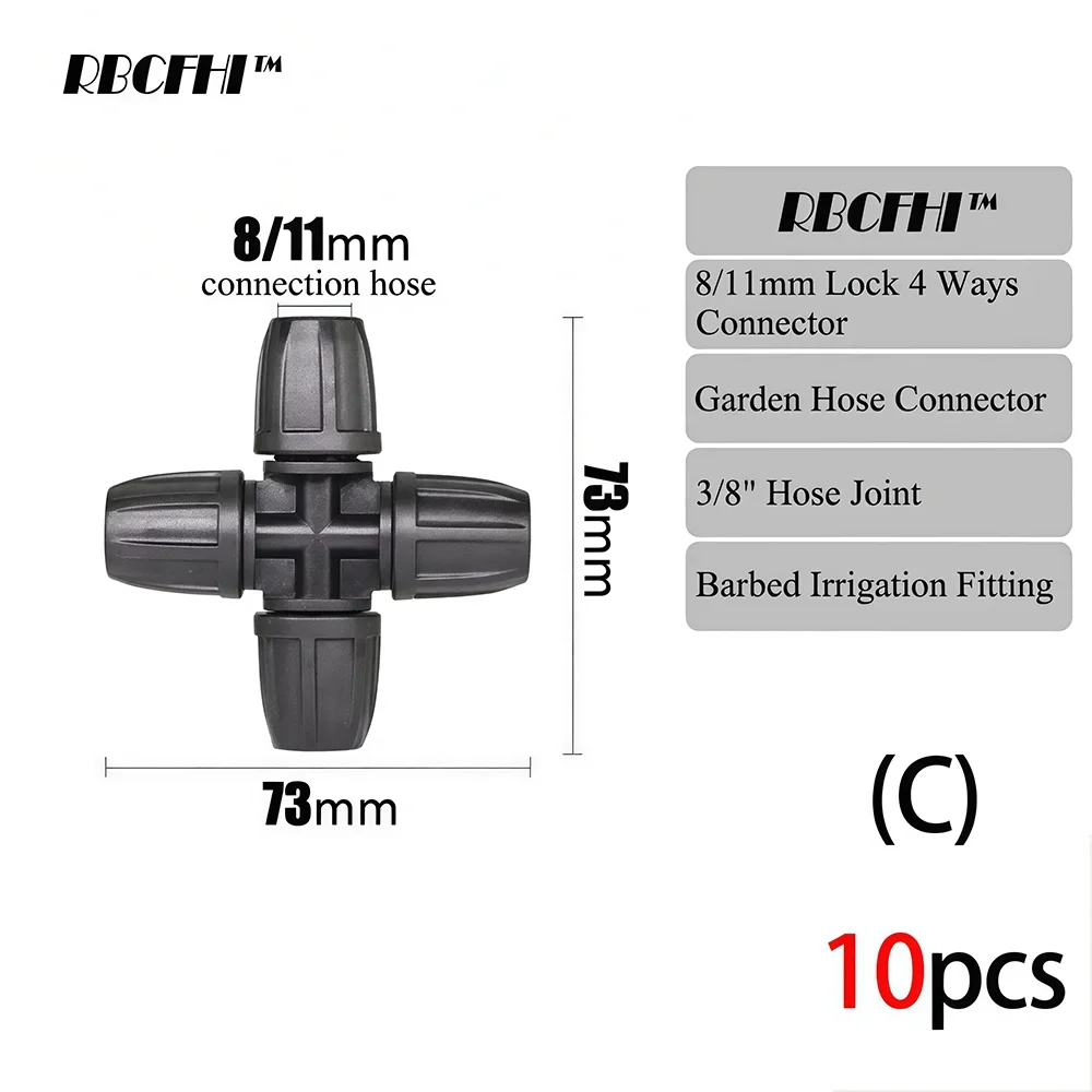 Garden Hose Connector 10pcs 3/8 To 1/4 Inch Barbed Lock Tee Straight Elbow End Plugs Pipe Adapter Irrigator Fitting For Outdoor