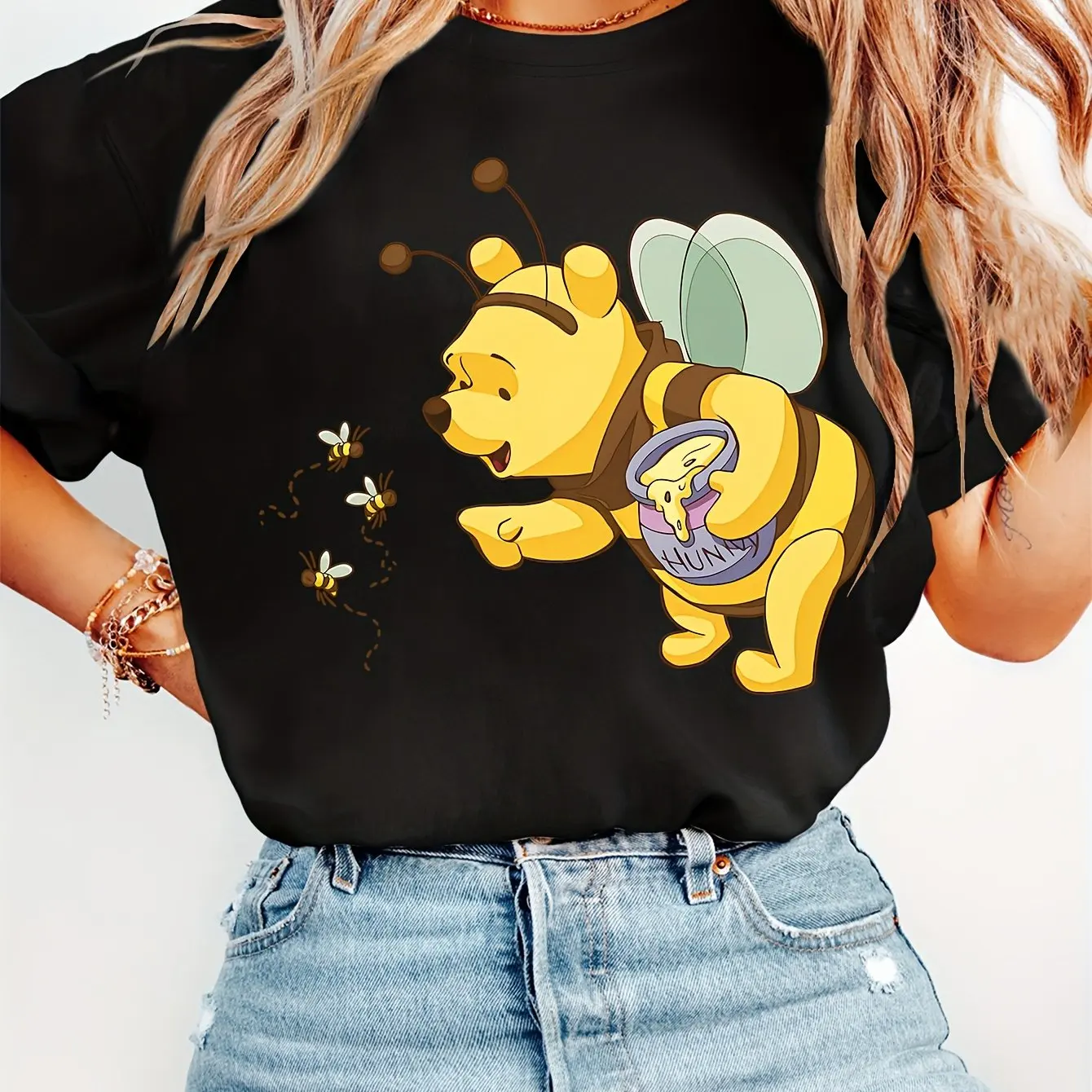 Disney Winnie The Pooh T-Shirt Cotton Men's Women  Casual Trendy Oversized Streetwear Loose Short Sleeve Unisex Event Outfit