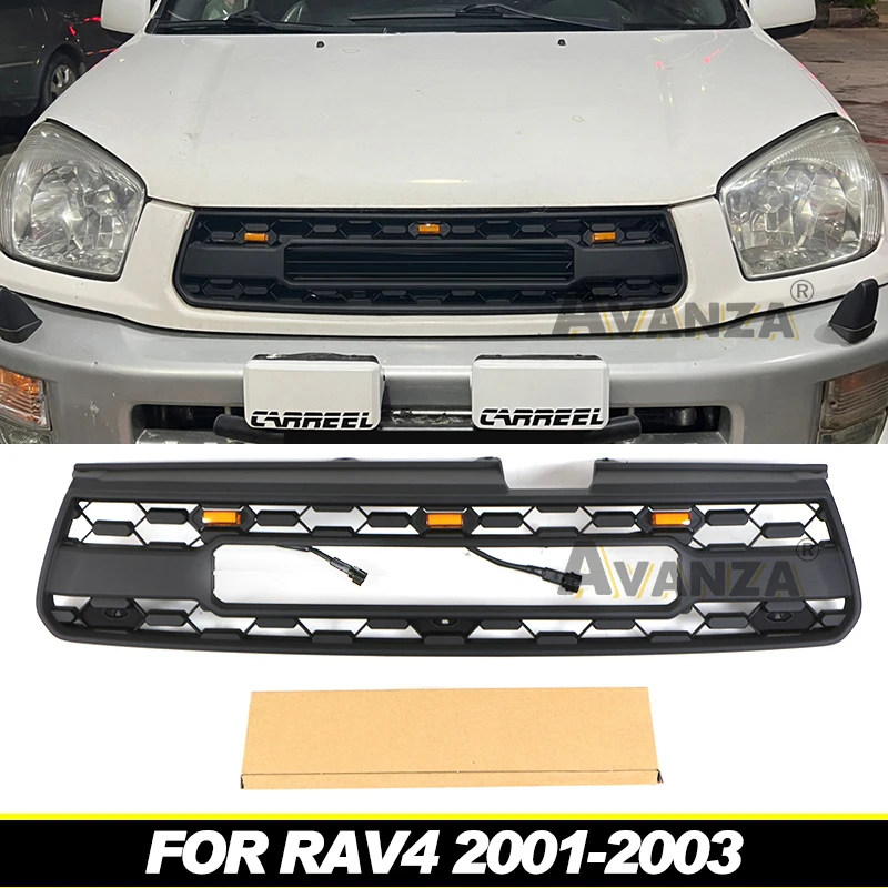 Led ışıkları ile otomobil parçaları ızgara RAV4 2001-2003 için ön tampon Grille modifikasyon aksesuarları dekorasyon