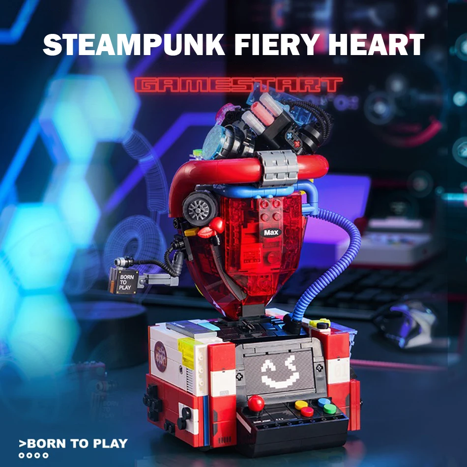 

MOC Technical Steampunk Heart Game Consoles Building Blocks Mechanical Fiery Heart Ornaments Bricks Toys Boys Kids Birthday Gift