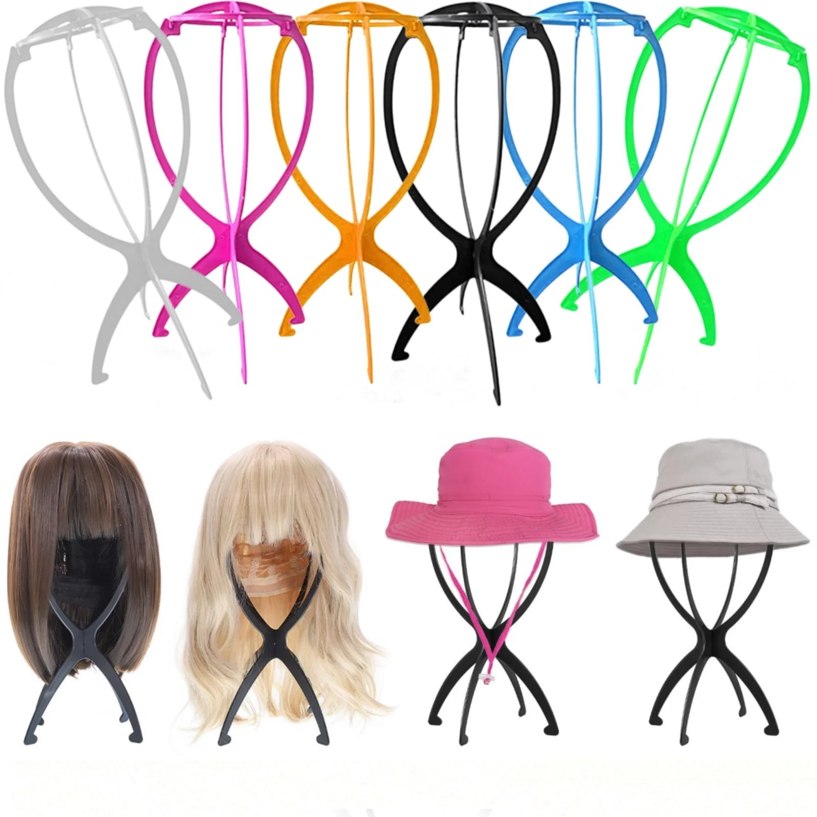 Folding Wig Stand Plastic Portable Hat Display Stand Adjustable Durable Barbershop Fashion Model Holder Home Salon Travel Use