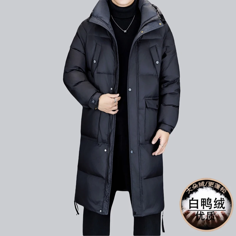 Casual Men's Warm Long Hooded Duck Down Jackets 2025 Winter Outwear Black Color Loose Puffer Coats Thicken Top Parkas Clothing