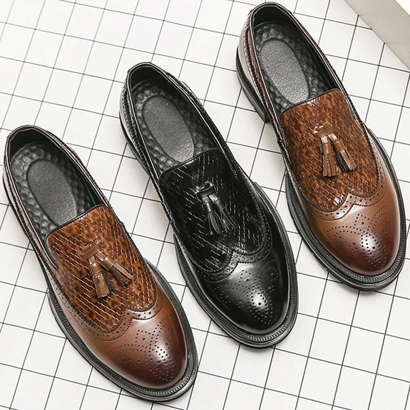 

Мужские классические туфли-броги для торжественных случаев, повседневные деловые кожаные туфли для мужчин, кожаные лоферы с кисточками для вечеринок