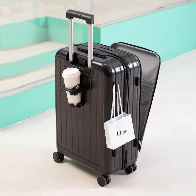 Luggage box 20 inch aluminum frame universal wheel travel box with high appearance and cup holder boarding trolley box